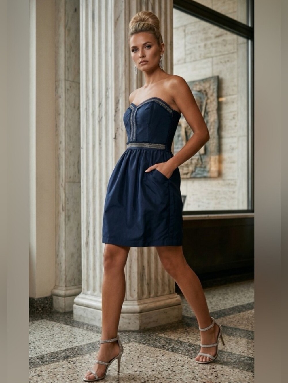 Rebecca Taylor Midnight Blue Strapless Dress Size 12